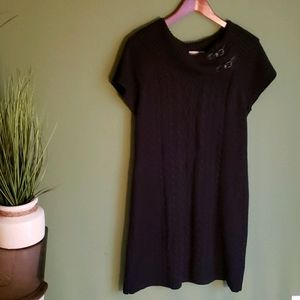 Cute Sweater Dress Cable Knit Black with Buckles